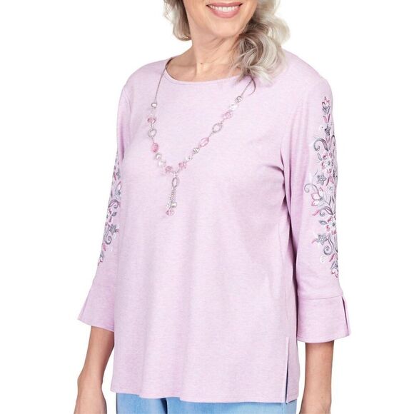 Alfred Dunner Women’s Petite Large Swiss Chalet Embroidered Flutter Sleeve Top i - Picture 8 of 10